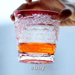 Cut Crystal Whiskey Glass Tumbler Edo Kiriko Drinkware Hand Cut Clear 9oz Pink