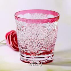 Cut Crystal Whiskey Glass Tumbler Edo Kiriko Drinkware Hand Cut Clear 9oz Pink