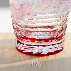 Cut Crystal Whiskey Glass Tumbler Edo Kiriko Drinkware Hand Cut Clear 9oz Pink