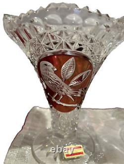 Cut Glass 24% Lead Crystal Bleikristall Byrd COLLECTION. 4 Vases. 1 Bell