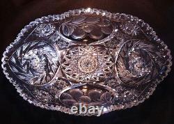 Cut Glass Bowl Intaglio 11 5/8 L x 7 1/2 W x 4 1/2 H