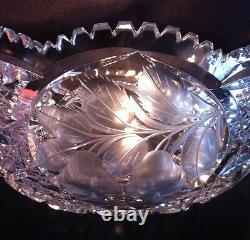 Cut Glass Bowl Intaglio 11 5/8 L x 7 1/2 W x 4 1/2 H