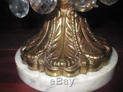 Cut Glass Bowl With Brass Pedestal On Marble Base, Prisms. Crystal Bowl Compote