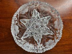 Cut Glass Crystal 8 Low Bowl Ft. American Brilliant 6-Pointed Star & Daisies