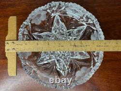 Cut Glass Crystal 8 Low Bowl Ft. American Brilliant 6-Pointed Star & Daisies