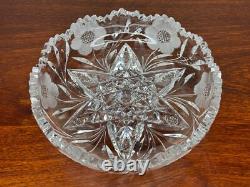 Cut Glass Crystal 8 Low Bowl Ft. American Brilliant 6-Pointed Star & Daisies