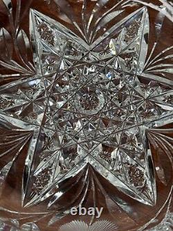 Cut Glass Crystal 8 Low Bowl Ft. American Brilliant 6-Pointed Star & Daisies