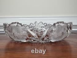 Cut Glass Crystal 8 Low Bowl Ft. American Brilliant 6-Pointed Star & Daisies