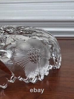 Cut Glass Crystal 8 Low Bowl Ft. American Brilliant 6-Pointed Star & Daisies