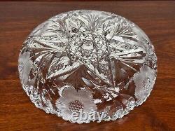 Cut Glass Crystal 8 Low Bowl Ft. American Brilliant 6-Pointed Star & Daisies