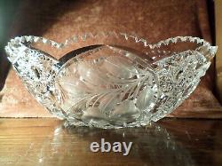 Cut Glass Crystal Fruit Bowl Hobstar & Pinwheel Pattern Intaglio Engraved Pears