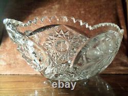 Cut Glass Crystal Fruit Bowl Hobstar & Pinwheel Pattern Intaglio Engraved Pears