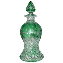 Cut Glass DECANTER, Cologne, Rock Crystal, Elegant, Green to Clear, 8t