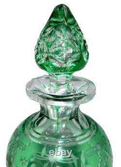 Cut Glass DECANTER, Cologne, Rock Crystal, Elegant, Green to Clear, 8t