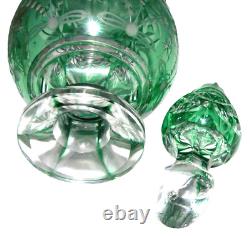 Cut Glass DECANTER, Cologne, Rock Crystal, Elegant, Green to Clear, 8t