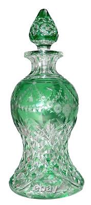 Cut Glass DECANTER, Cologne, Rock Crystal, Elegant, Green to Clear, 8t