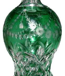 Cut Glass DECANTER, Cologne, Rock Crystal, Elegant, Green to Clear, 8t