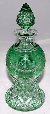 Cut Glass DECANTER, Cologne, Rock Crystal, Elegant, Green to Clear, 8t