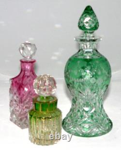 Cut Glass DECANTER, Cologne, Rock Crystal, Elegant, Green to Clear, 8t