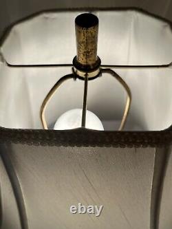 Cut Glass Table Lamps Pair crystal prisms 29 tall marble base With Shades VTG