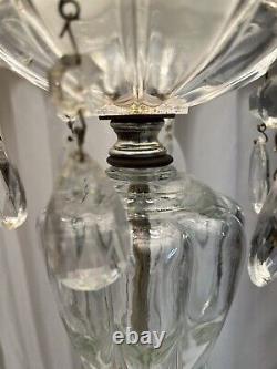 Cut Glass Table Lamps Pair crystal prisms 29 tall marble base With Shades VTG