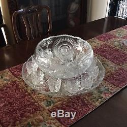 Cut crystal Punch Bowl And Cups