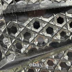 Cut crystal glass plate with radial diamond pattern