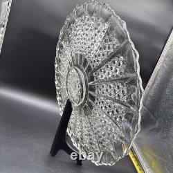 Cut crystal glass plate with radial diamond pattern