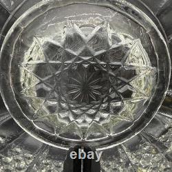 Cut crystal glass plate with radial diamond pattern
