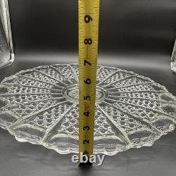 Cut crystal glass plate with radial diamond pattern