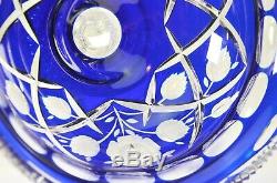Cut to Clear Crystal Compote Cobalt Blue Art Glass Bohemian Thick Large Lead Big