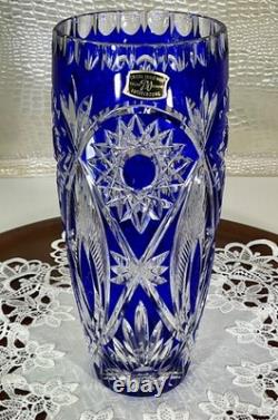 Cut to Clear Glass Crystal Maison Wurm France 10 Cobalt Blue Vase Bohemian Sty