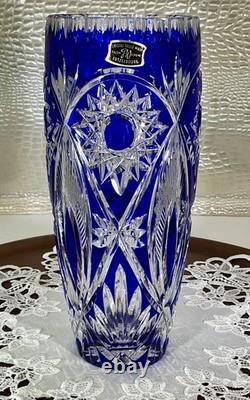 Cut to Clear Glass Crystal Maison Wurm France 10 Cobalt Blue Vase Bohemian Sty