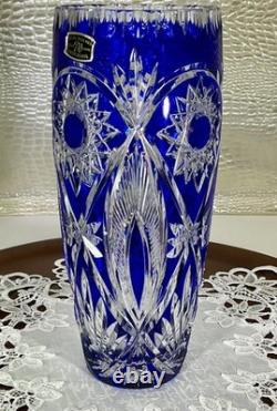 Cut to Clear Glass Crystal Maison Wurm France 10 Cobalt Blue Vase Bohemian Sty
