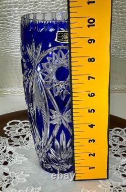 Cut to Clear Glass Crystal Maison Wurm France 10 Cobalt Blue Vase Bohemian Sty