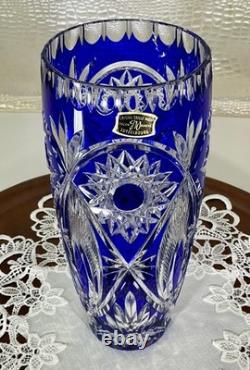 Cut to Clear Glass Crystal Maison Wurm France 10 Cobalt Blue Vase Bohemian Sty
