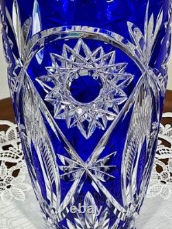 Cut to Clear Glass Crystal Maison Wurm France 10 Cobalt Blue Vase Bohemian Sty