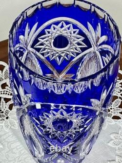 Cut to Clear Glass Crystal Maison Wurm France 10 Cobalt Blue Vase Bohemian Sty