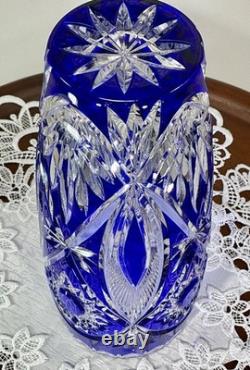 Cut to Clear Glass Crystal Maison Wurm France 10 Cobalt Blue Vase Bohemian Sty