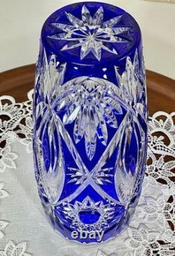 Cut to Clear Glass Crystal Maison Wurm France 10 Cobalt Blue Vase Bohemian Sty