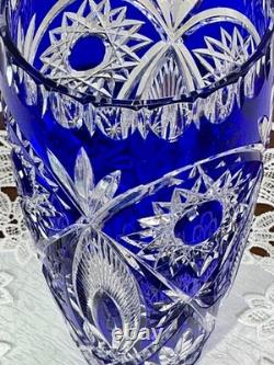 Cut to Clear Glass Crystal Maison Wurm France 10 Cobalt Blue Vase Bohemian Sty