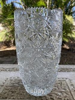 Czech Bohemian Cut Crystal Glass Starburst Sharp Sawtooth 10 Vase XLNT