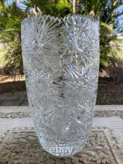 Czech Bohemian Cut Crystal Glass Starburst Sharp Sawtooth 10 Vase XLNT