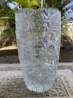 Czech Bohemian Cut Crystal Glass Starburst Sharp Sawtooth 10 Vase XLNT