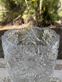 Czech Bohemian Cut Crystal Glass Starburst Sharp Sawtooth 10 Vase XLNT