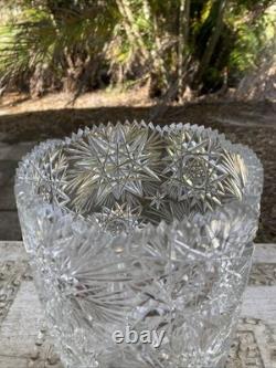 Czech Bohemian Cut Crystal Glass Starburst Sharp Sawtooth 10 Vase XLNT