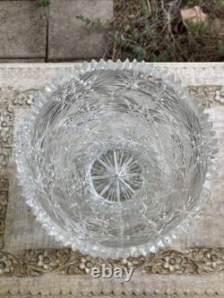 Czech Bohemian Cut Crystal Glass Starburst Sharp Sawtooth 10 Vase XLNT
