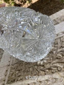 Czech Bohemian Cut Crystal Glass Starburst Sharp Sawtooth 10 Vase XLNT