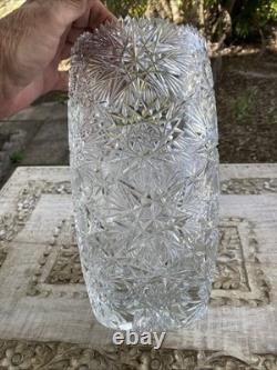 Czech Bohemian Cut Crystal Glass Starburst Sharp Sawtooth 10 Vase XLNT