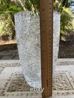 Czech Bohemian Cut Crystal Glass Starburst Sharp Sawtooth 10 Vase XLNT